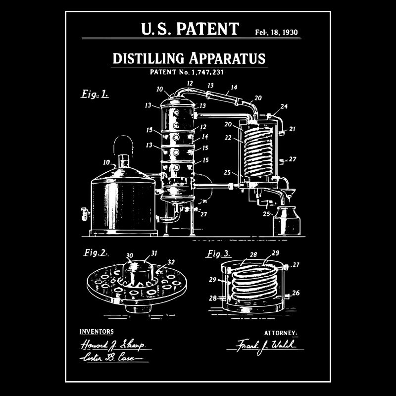 Vintage de Blueprint de Distillation Breveté