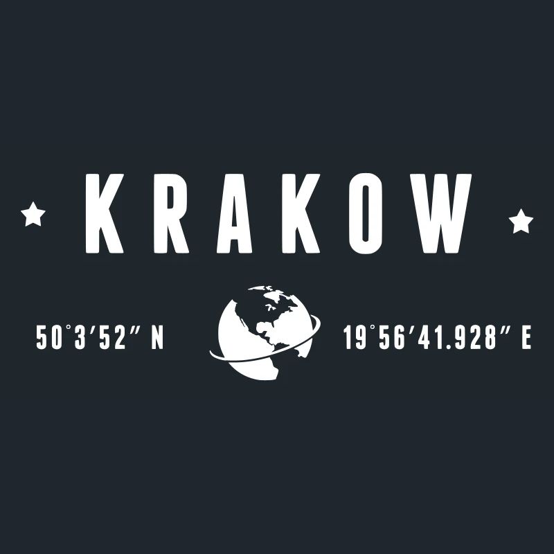 Krakow Coordonnées GPS Globe Typographie Blanc