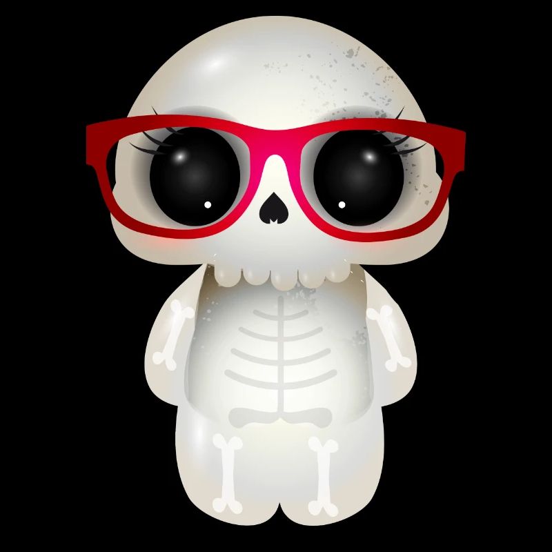 cute skull with red nerd glasses