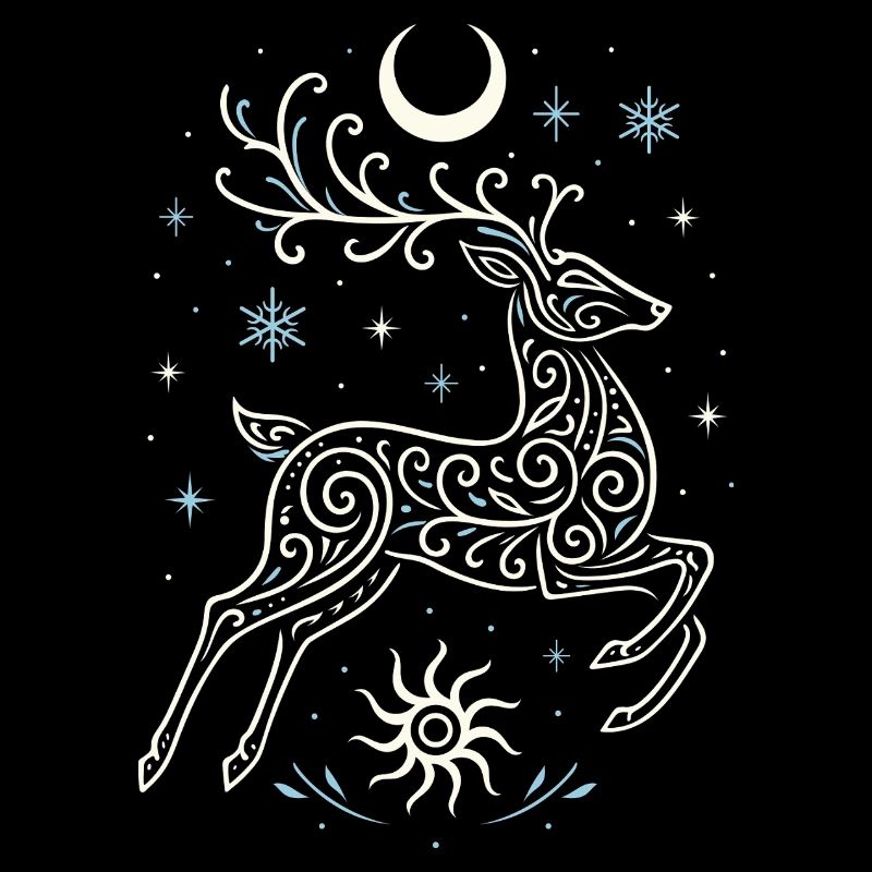 Springender Yule Hirsch mit Sonne & Mond