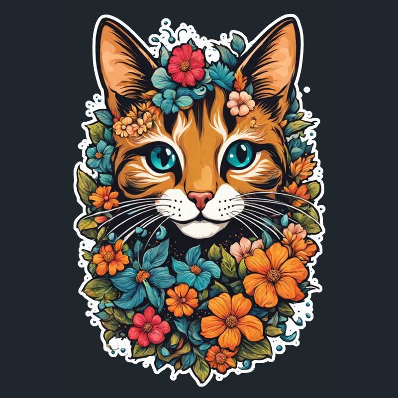 chat et fleur aquarelle