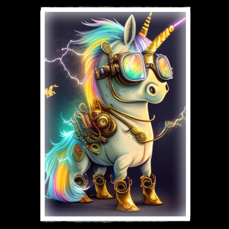 Einhorn im Steampunk Cyborg Style mit Neonlichtern