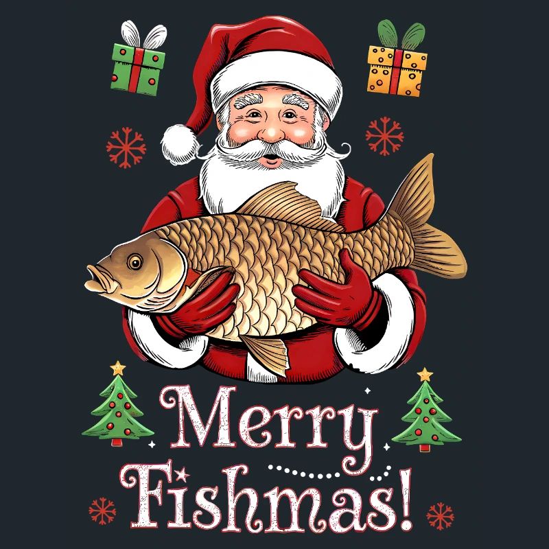 Angler Weihnachtspullover Merry Fishmas Karpfen