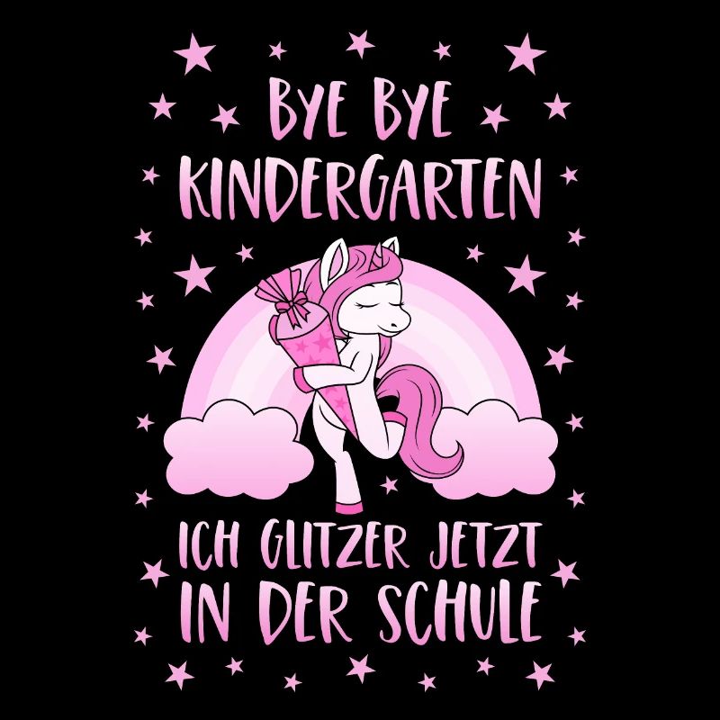 Einhorn Bye Bye Kindergarten Schule Glitzer Rosa