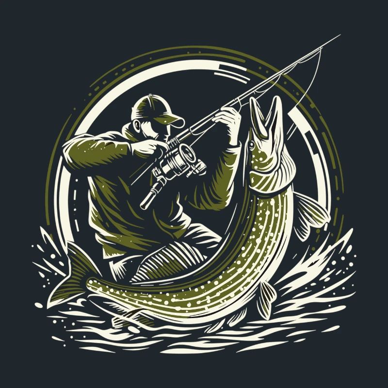 Pêche Pêcheur Brochet Poisson Géant Vert Olive Cadeau