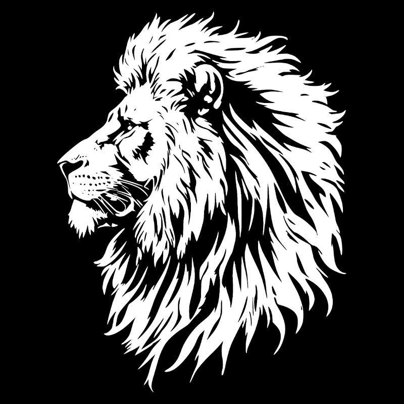 Tête de lion majestueuse en noir et blanc