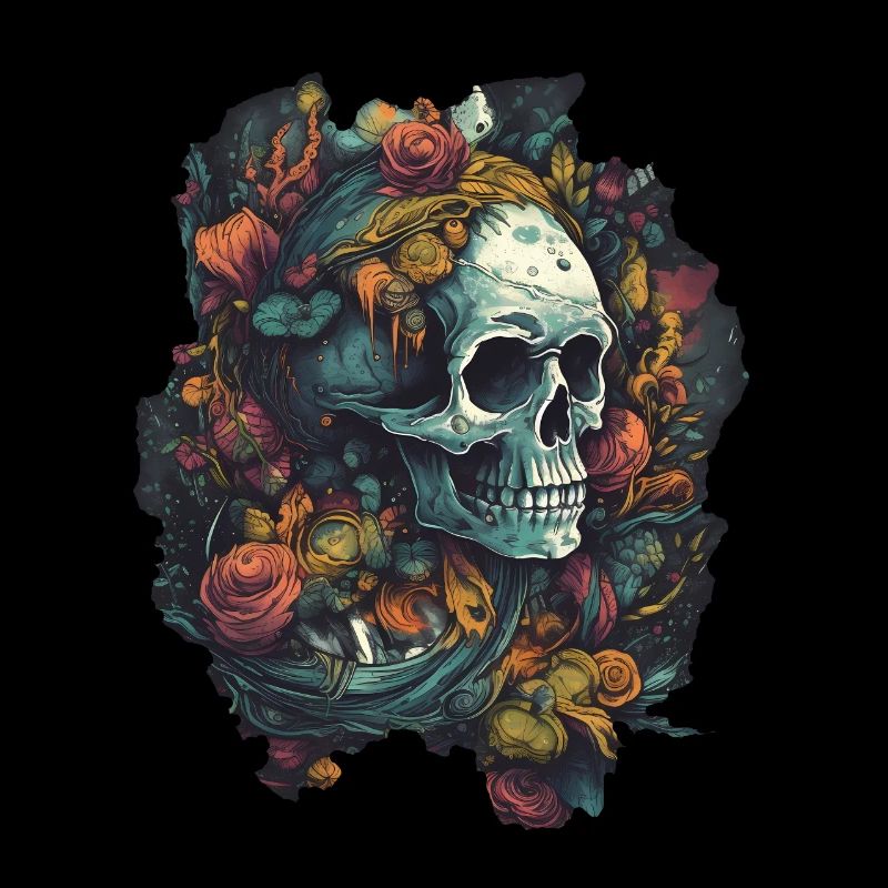 Cooler Boho Totenkopf Skull mit bunten Blumen