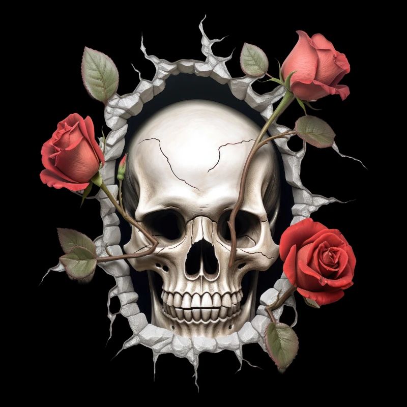 Impression d’art gothique tête de mort et roses