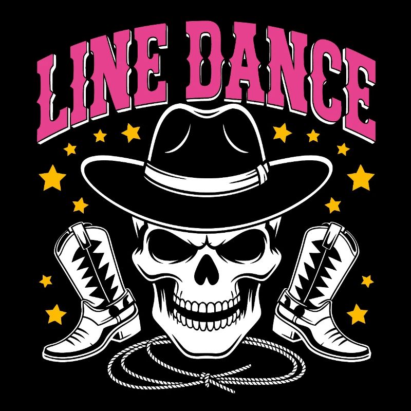Crâne de danse en ligne avec stetson et bottes et lasso
