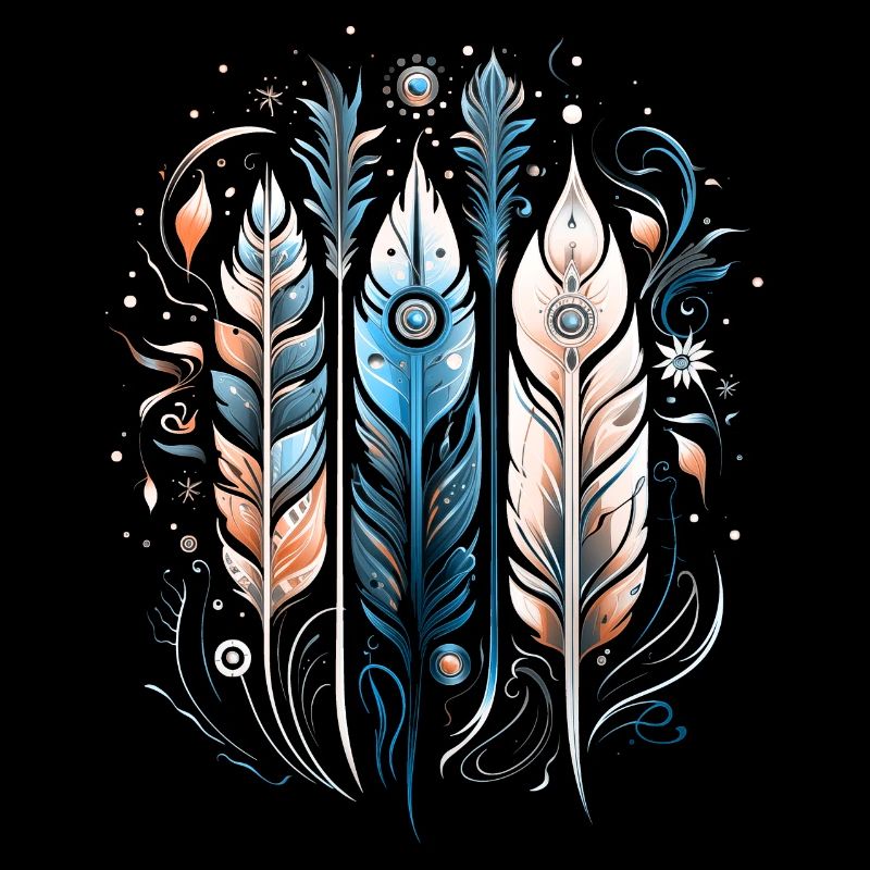 Colorful Feathers, Boho, Ethnic, Style, Indian, Pattern