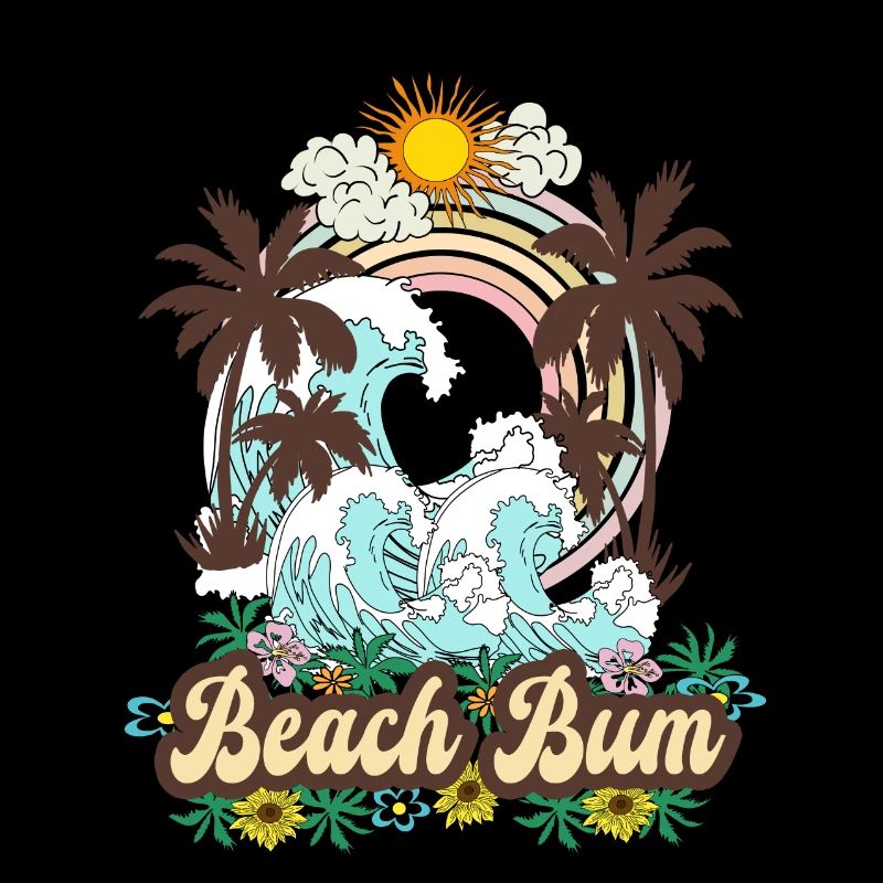 Beach Bum - Sea Palm Trees Retro Beach Rainbow