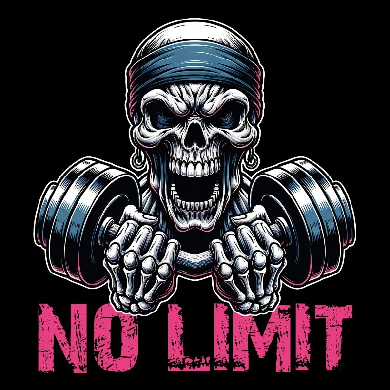 Crâne de musculation No Limit Workout avec haltère