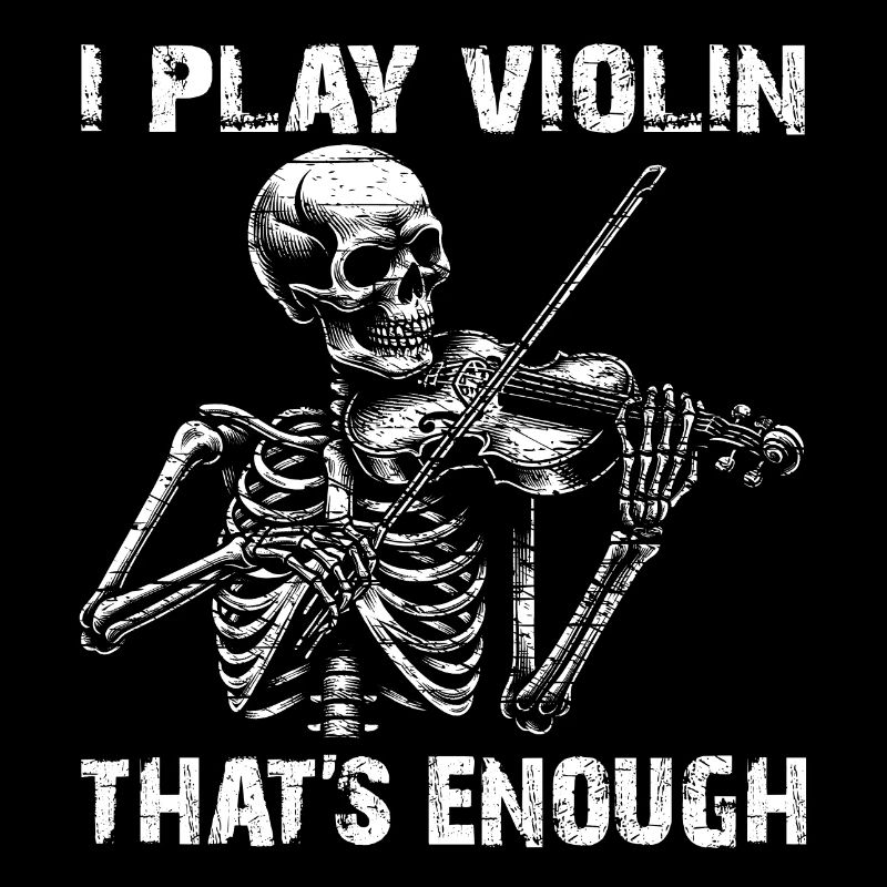 Squelette de crâne avec violon et dicton de violon