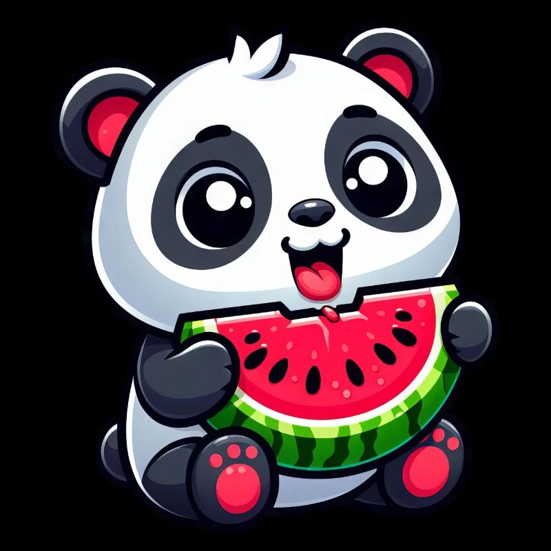 Panda avec pastèque fruité mignon