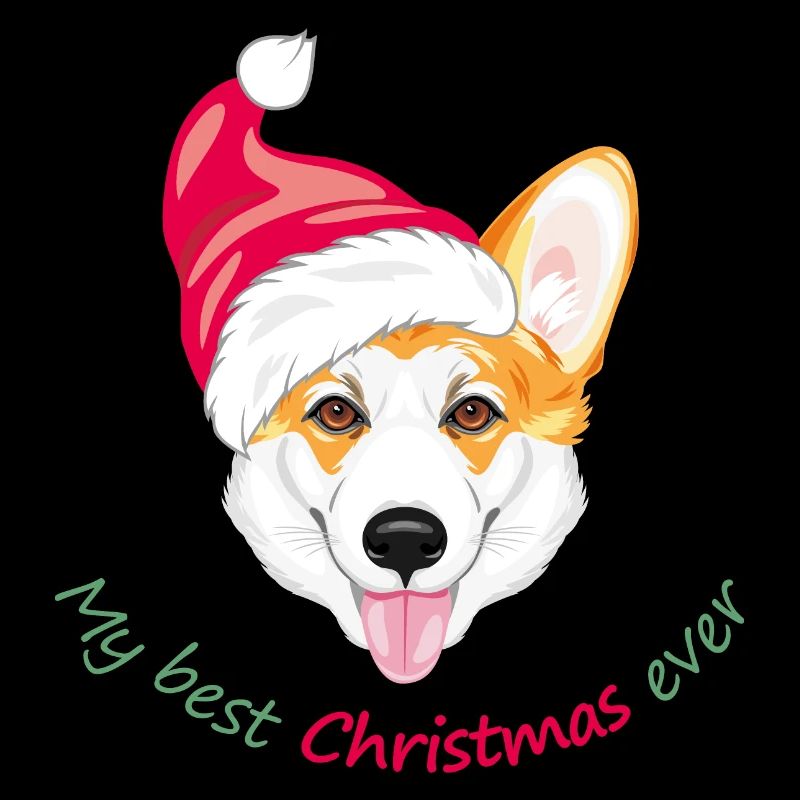 Lächelnder walisischer Corgi mit Weihnachtsmannmütze