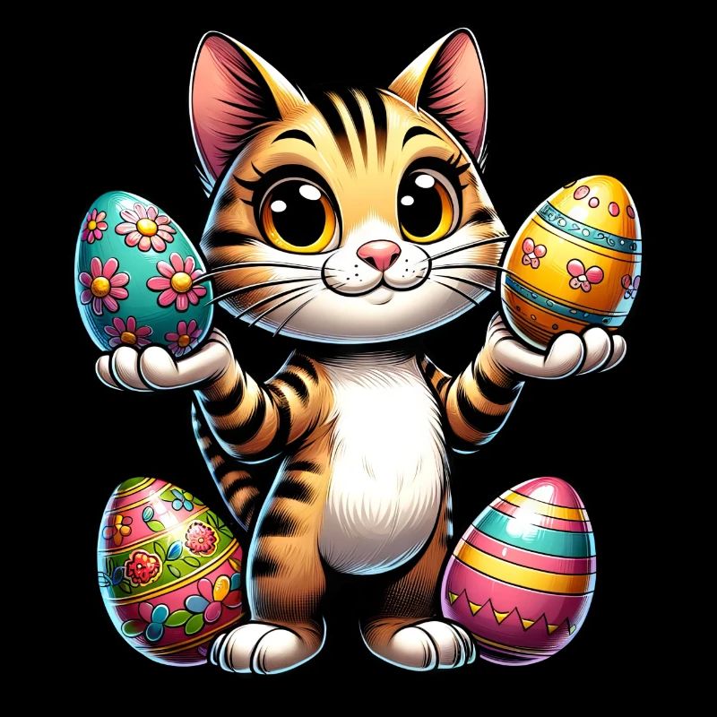 Easter Cat with Colorful Eggs