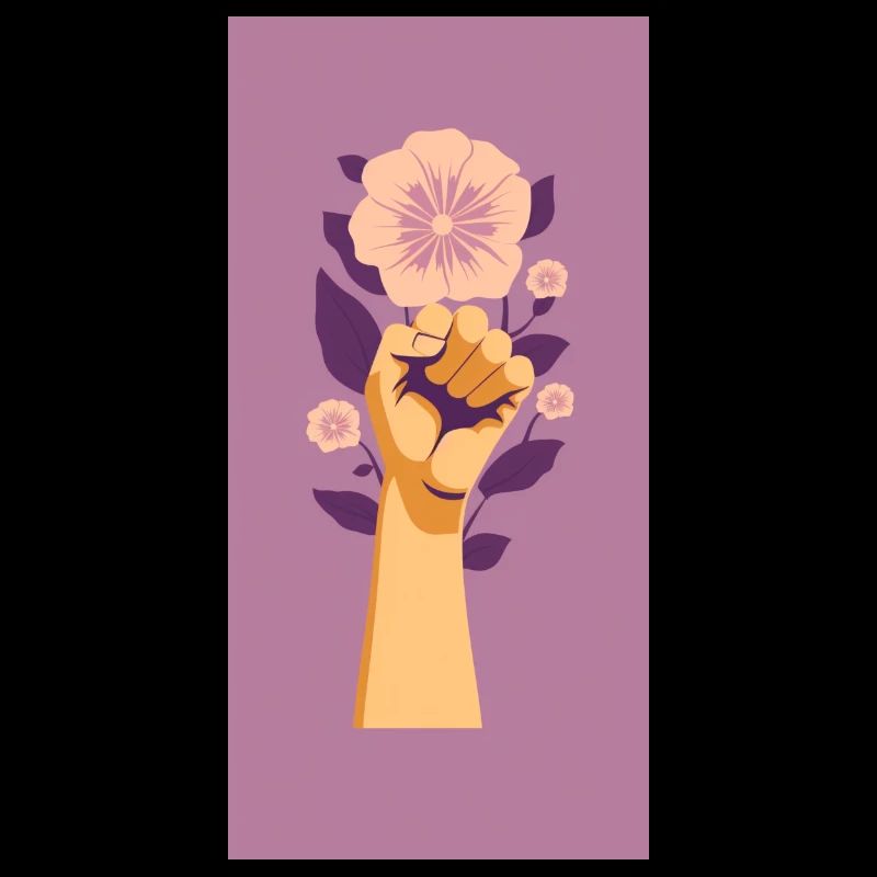 Poing féministe avec fleur violette.