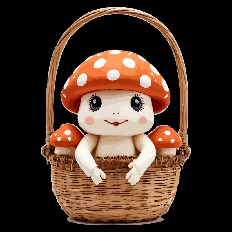 Cute toadstool in basket