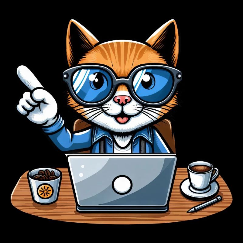 Chat et matou au bureau - patron avec café PDG