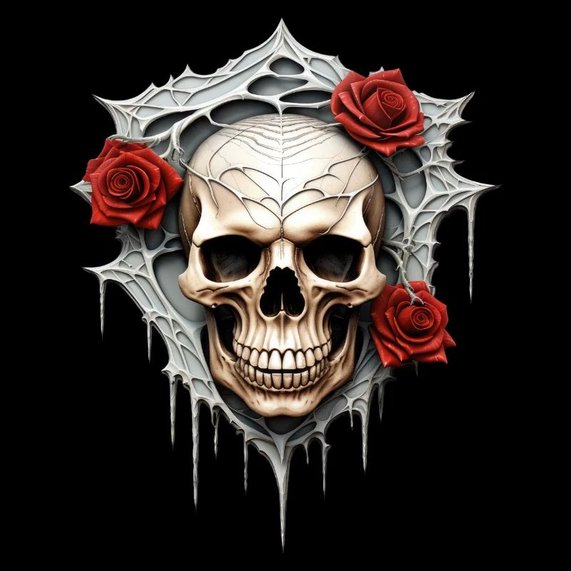 Dunkle Gothic Totenkopf Rosen Blumenkunst Grafik Mode