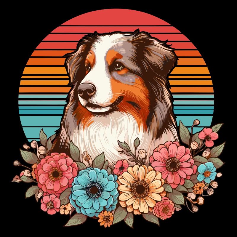 Australian Shepherd red merle Pastell Retro Blumen