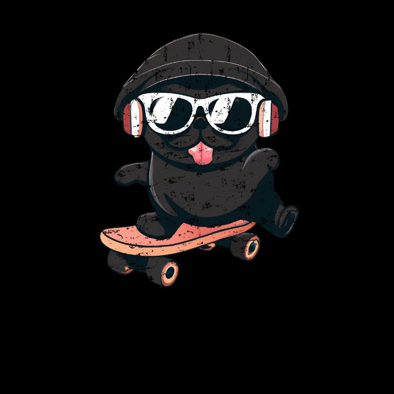 Dog Pug on skateboard