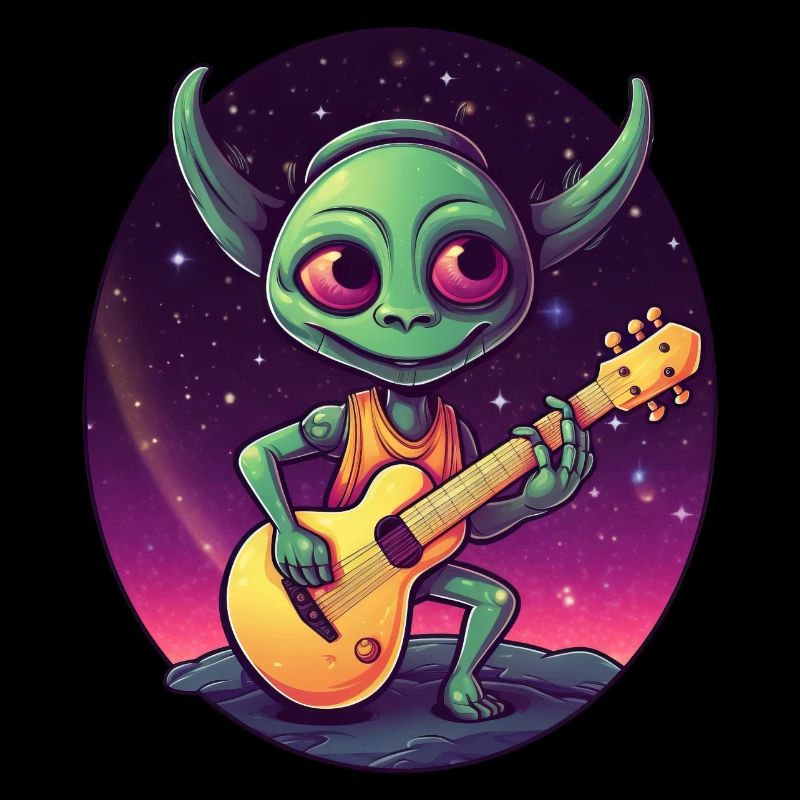 Guitariste extraterrestre au coucher du soleil