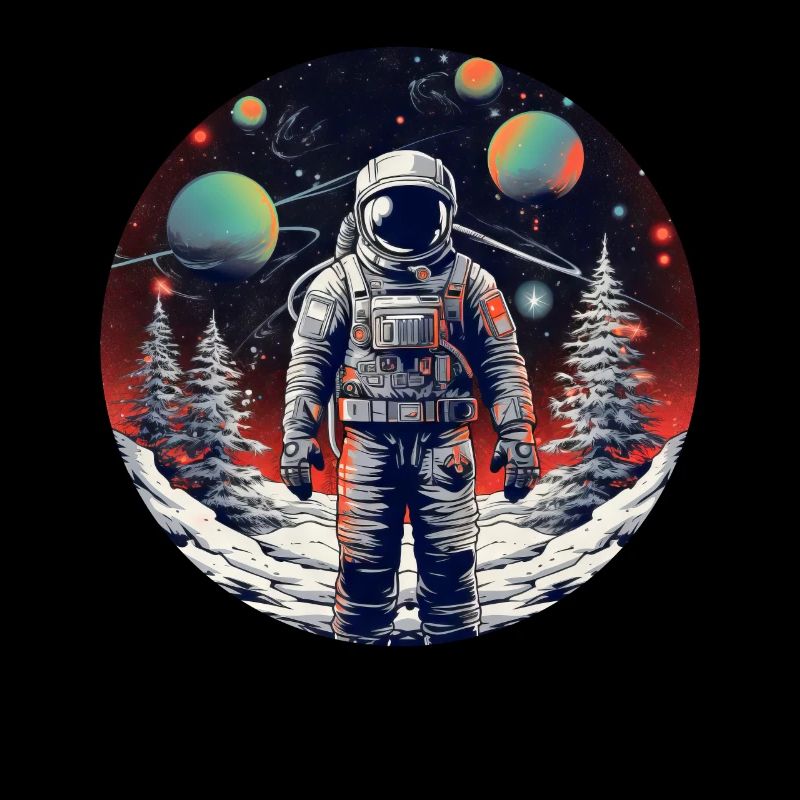 Astronaute dans l’espace hivernal avec sapin