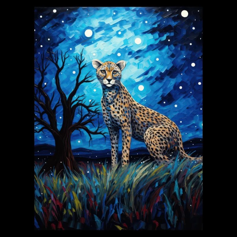 Cheetah, Van Gogh, Starry Night, Animal