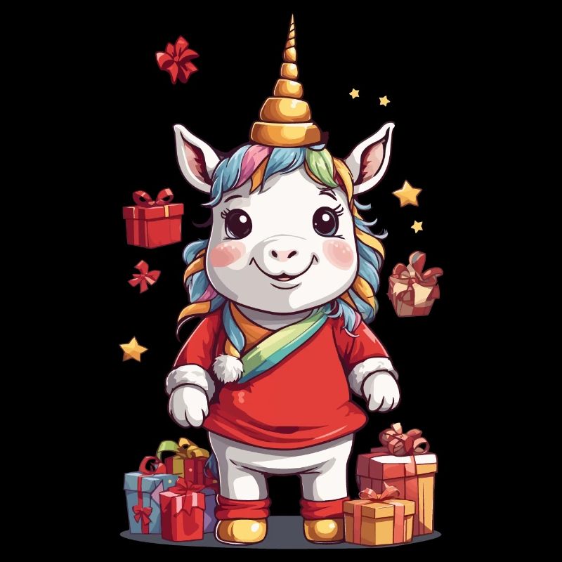 Festliches Einhorn Weihnachten mit Geschenken