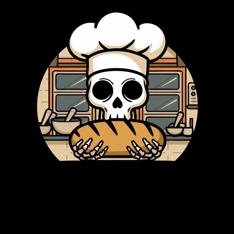 Old Man Baking Skull mit Bäckermütze mit Brot