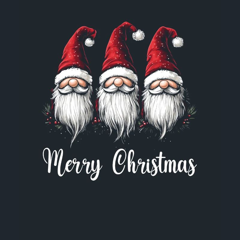 Three Christmas Gnomes with Christmas Hats Design