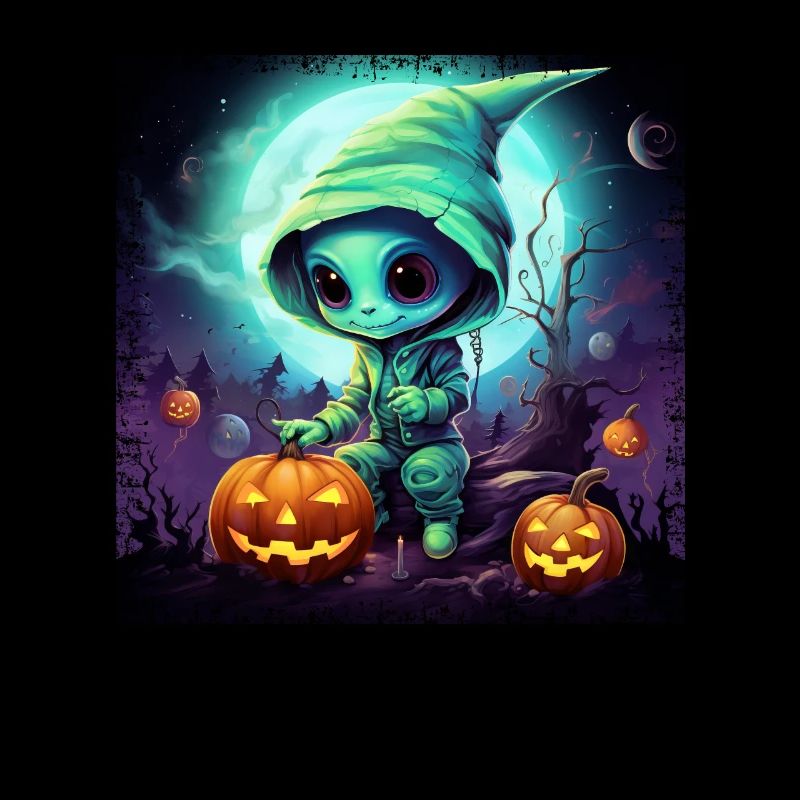 Alien Halloween: Green alien with pumpkin