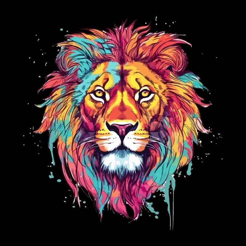 Lion Lion Head Predator Colorful Splash Art