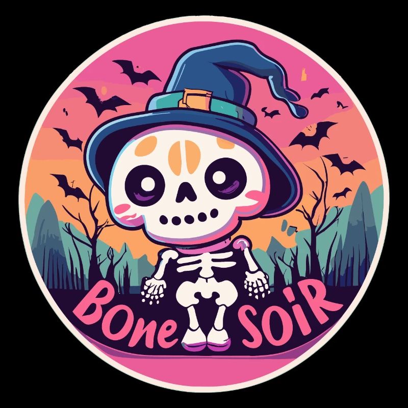 Bone Soir Halloween Cute Kawaii Skeleton Funny Pun