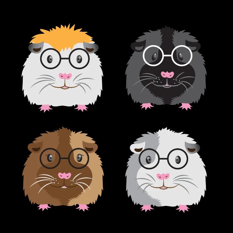 Quatre petits cochons d'Inde ringards avec des lunettes