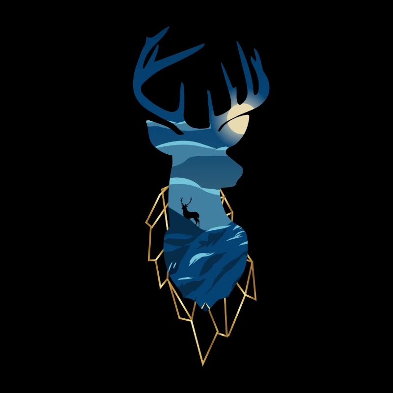Hirsch Silhouette bei Nacht Mondschein Jäger Jagd