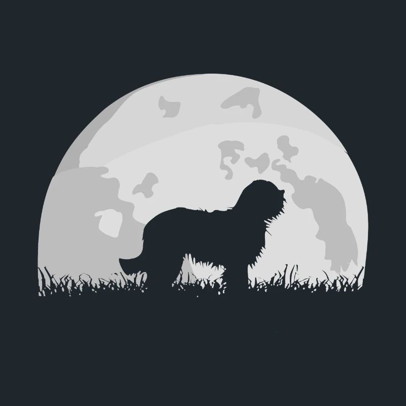 Bearded Collie full moon moon silhouette