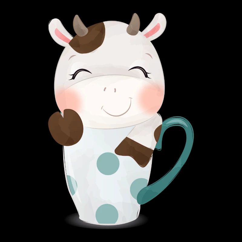 Niedliche Kuh schaut aus einer Tasse mit Sterne