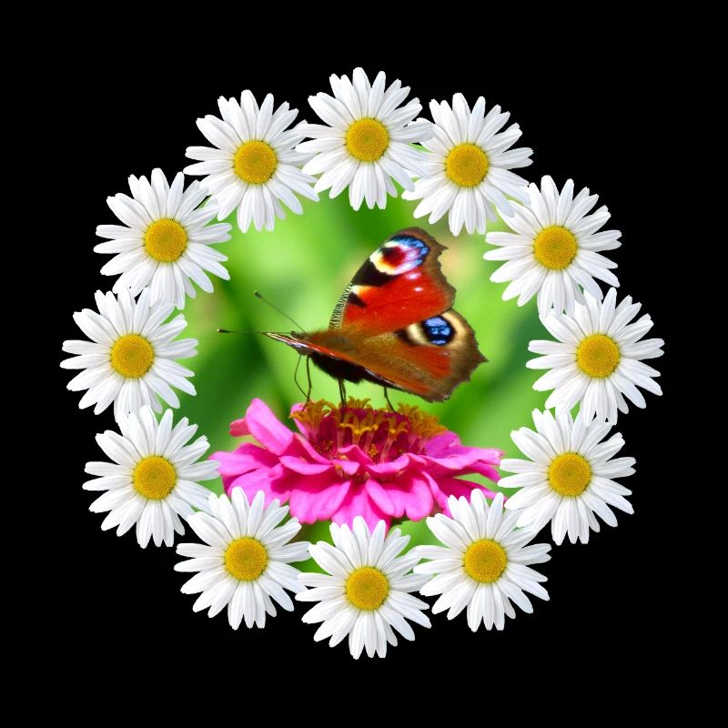 Marguerite Pink Flower Butterfly Flower Pattern