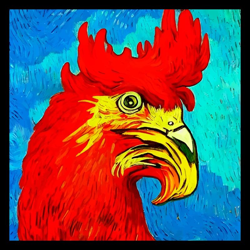 Illustration eines Hahns im Van-Gogh-Stil