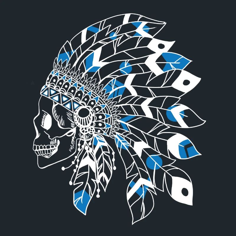 crâne avec coiffe indienne blanc et bleu