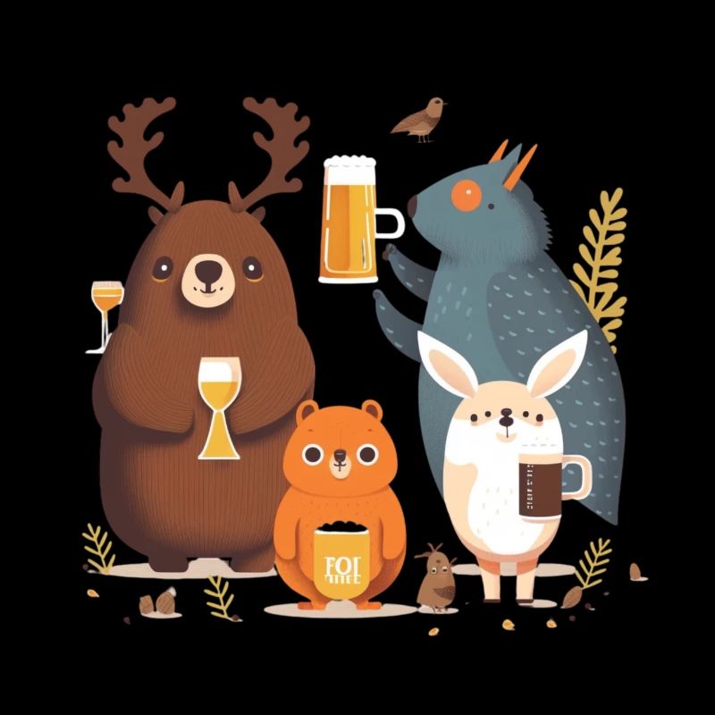 Funny beer motif with forest animals