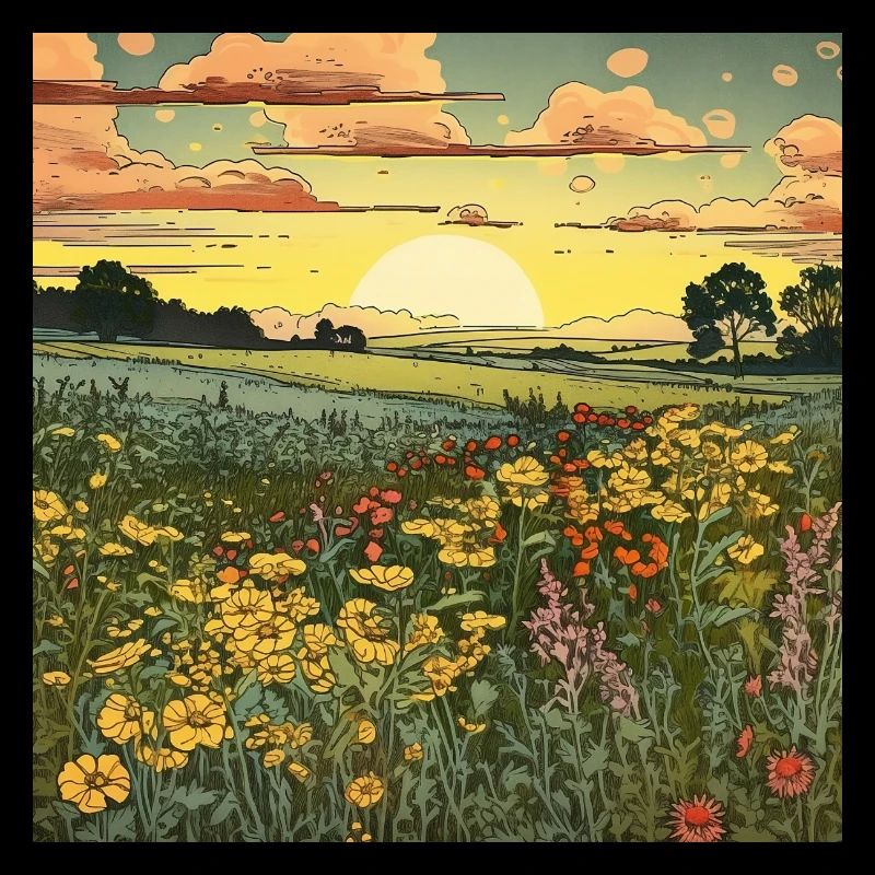 Champ de fleurs un soir d’été