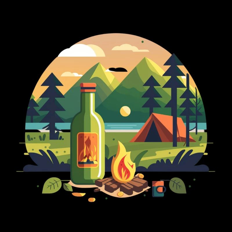 Outdoor motif, camping with beer and campfire