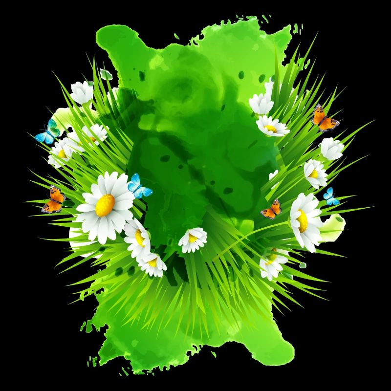 Motif printanier avec prairie, fleurs, herbe