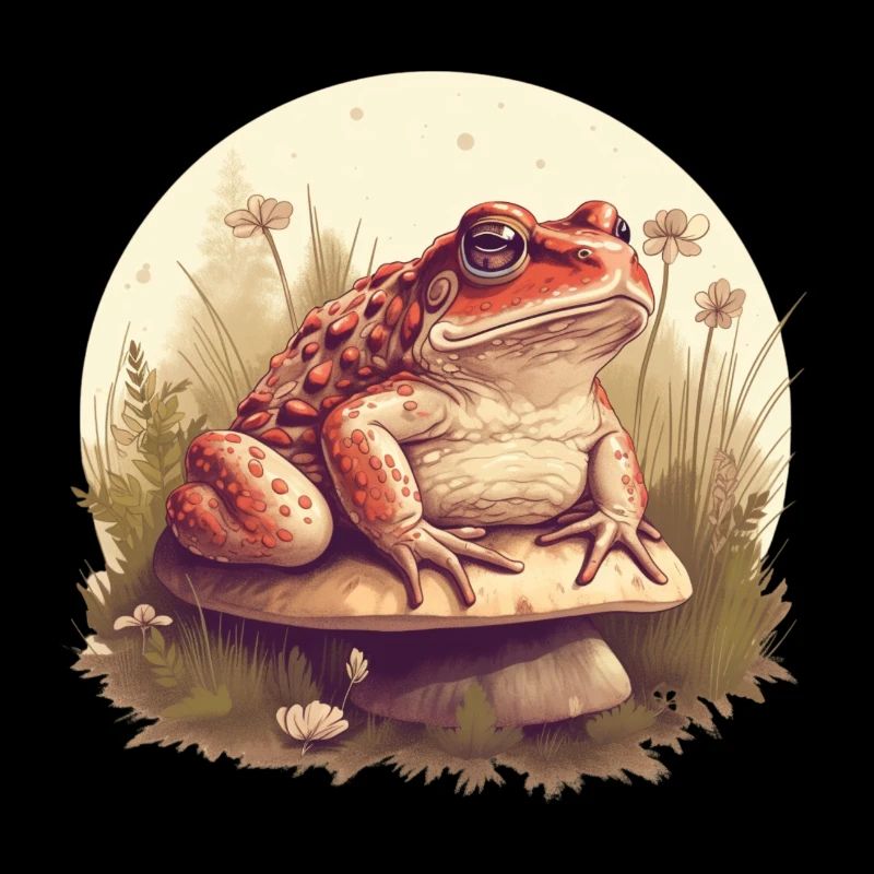 Toad sitting on a mushroom nature frog design