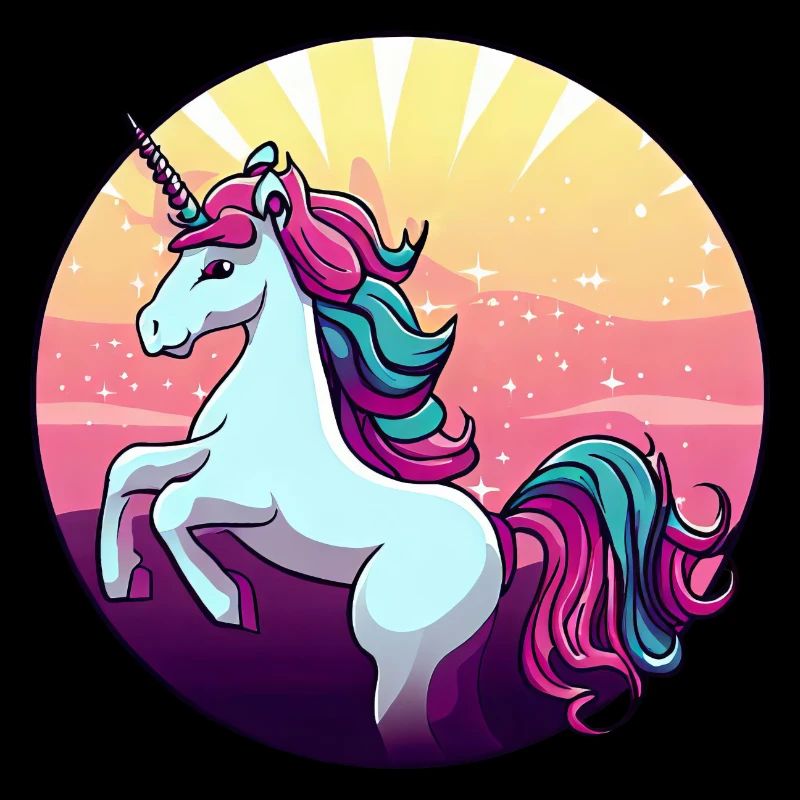 La licorne saute le coucher du soleil