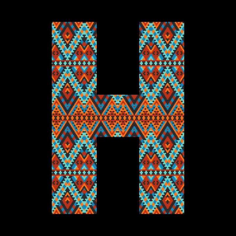 Lettre H- design boho, monogramme coloré