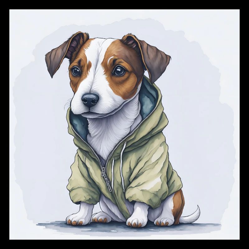 Jack Russel Terrier im Hoodie.